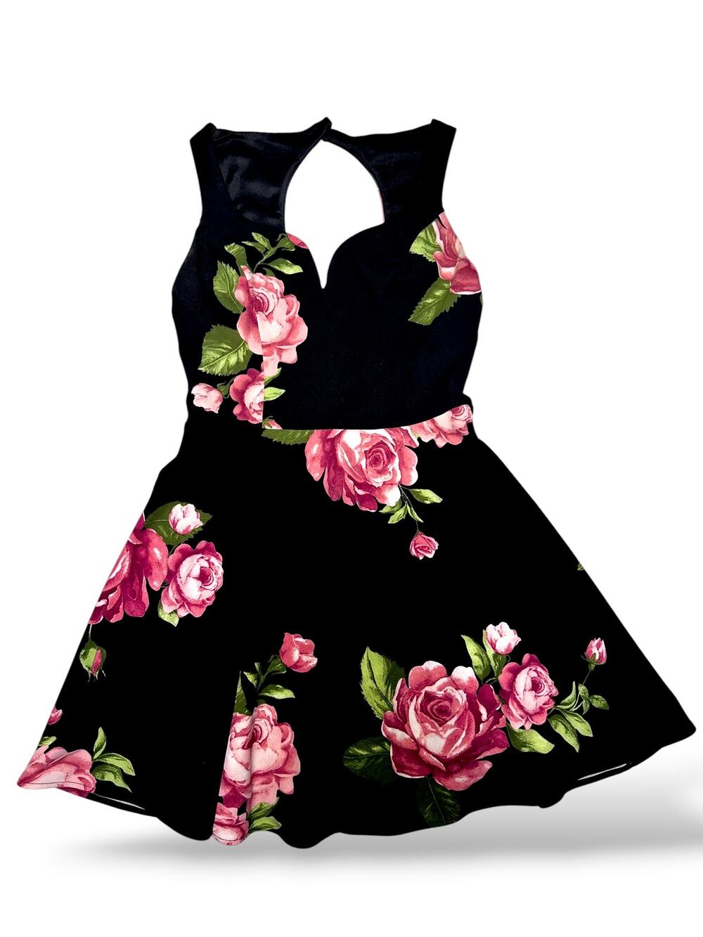 B.Smart  Padded Black & Pink Rose Fit-&-Flare Dress Size 1 Small